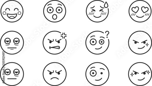 Schilderij op canvas Set of twelve different cartoon faces with various, surprise