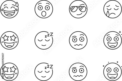 Photos Collection of twelve diverse cartoon faces showcasing