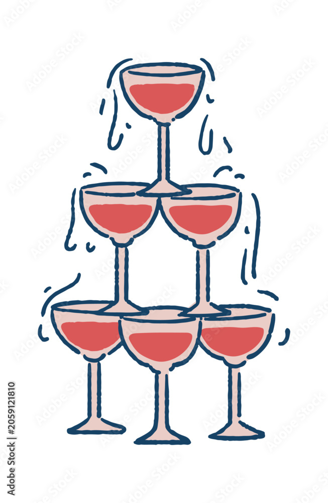 Obraz premium Champagne Tower Overflowing Toast Hand Drawn