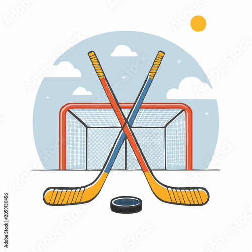 Ice Hockey Equipment and Goal Illustration