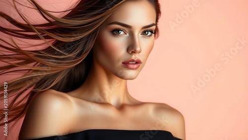 Beautiful Brunette Woman Model with Glamour Makeup Studio Beauty Fashion Hair Face Skin Eyes