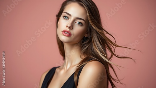 Beautiful Brunette Woman Model with Glamour Fashion Studio Beauty Hair Face Style Sensuality Blond