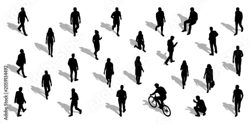 Fotografía Business people silhouettes standing and walking in top view | Corporate crowd c