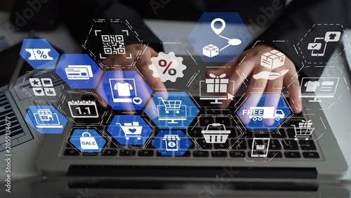 Foto Omni-channel marketing and online shopping strategies, cross-platform customer experience, brand unification, and integrated marketing communication across digital channels