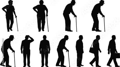 Photos Elderly people and senior citizens silhouettes vector set featuring old men and