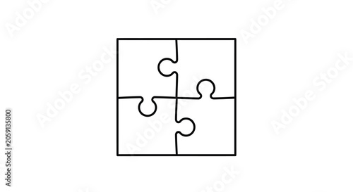Tableau sur toile Four Piece Jigsaw Puzzle Silhouette On White Background