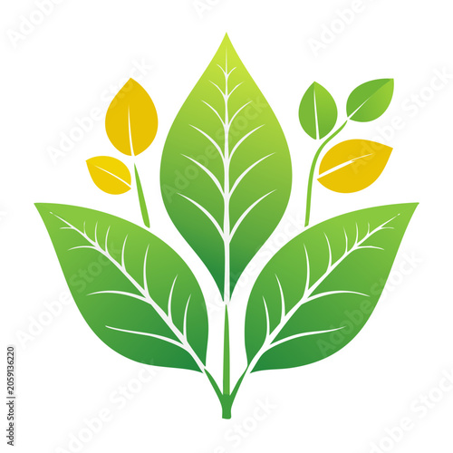 Flat design green and yellow leaves with transparent background
