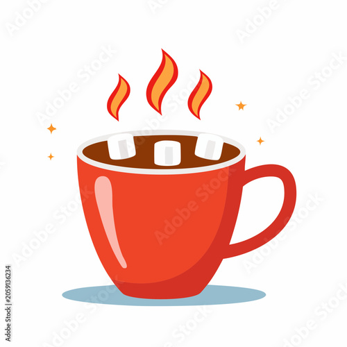 Hot Chocolate with Marshmallows in a Red Mug