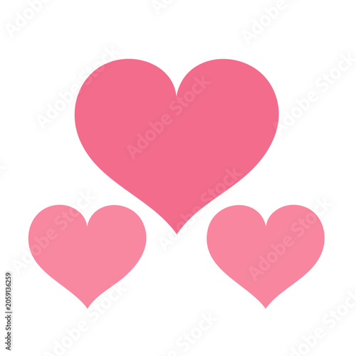 Pink Hearts Icon Set on Transparent Background