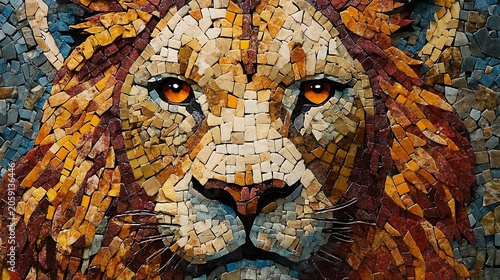 Mosaic Lion Portrait with Vibrant Colors