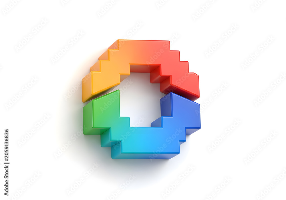 Fototapeta premium Colorful 3D abstract puzzle ring design with vibrant rainbow blocks on white background for creativity and education