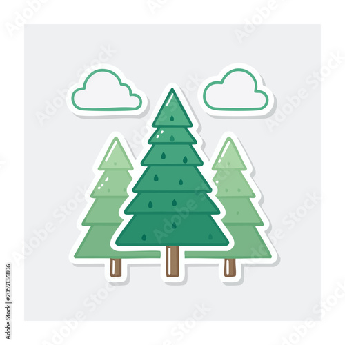 Flat Design Christmas Trees with Clouds Illustration