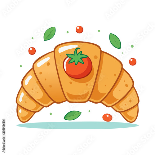 Flat design croissant with tomato and basil