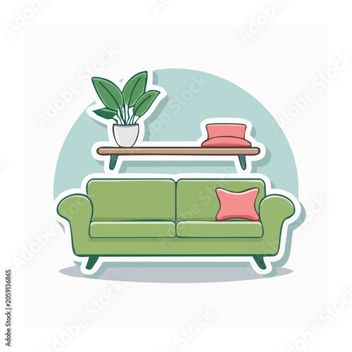 Flat Design Living Room Furniture Illustration