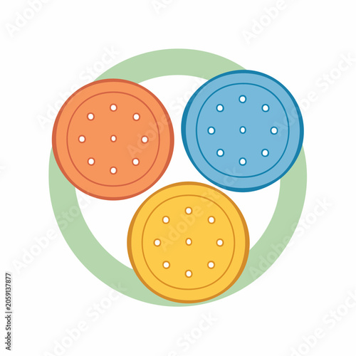 Three colorful cookies arranged in a circle