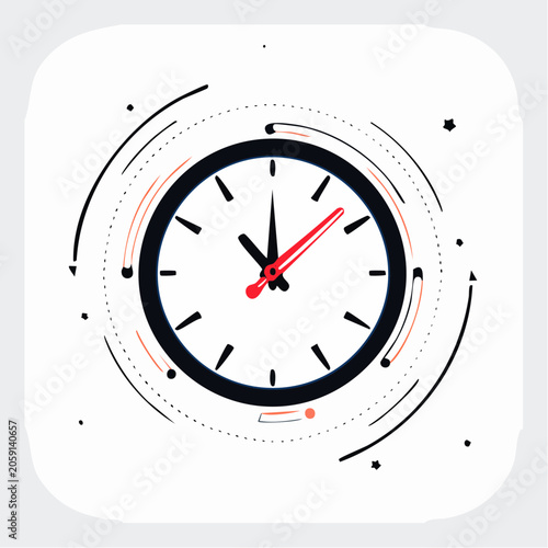 Stylized Clock with Swirling Lines and Dots