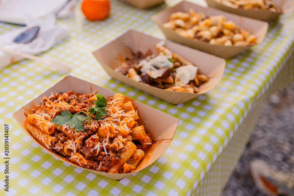 Fototapeta premium Traditional outdoor food competition at the spring Mimosa festival national celebration in Montenegro.