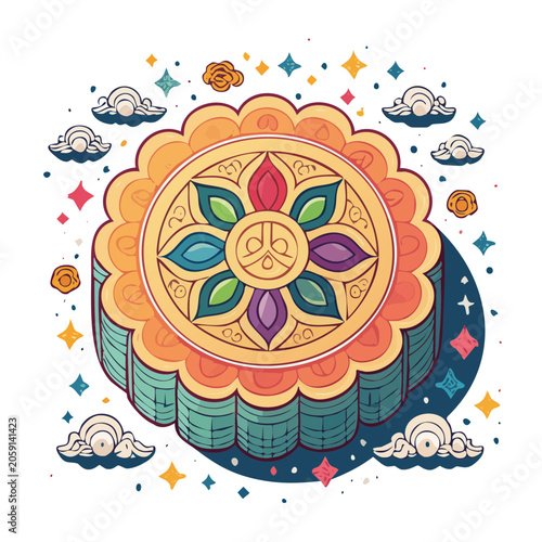 Decorative Mooncake with Mandala Design Illustration
