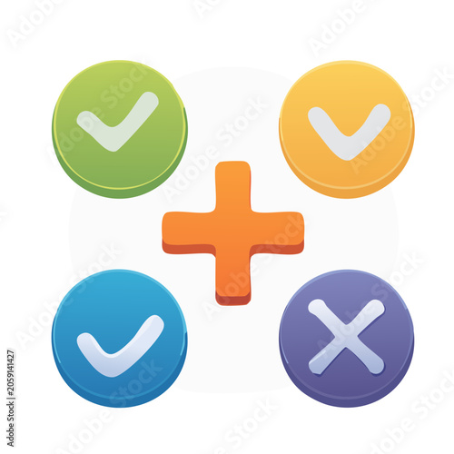 Flat design checkmark cross and plus icons
