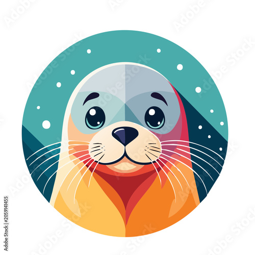 Flat Design Sea Lion Face Illustration