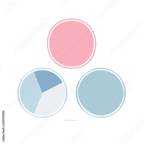 Three flat design circles with pie chart segment