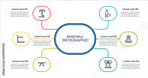 Vászonkép basketball outline icon set featuring grappling hook, food and drink, blobbing, black belt icons