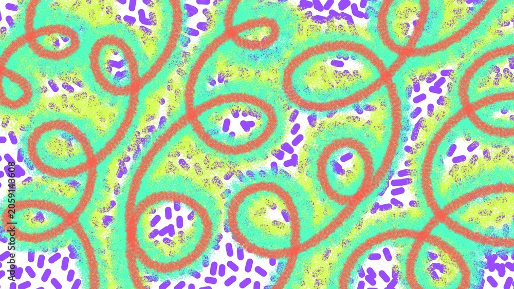 Naklejka premium Abstract seamless pattern illustration with colorful swirls and geometric bacteria shapes.