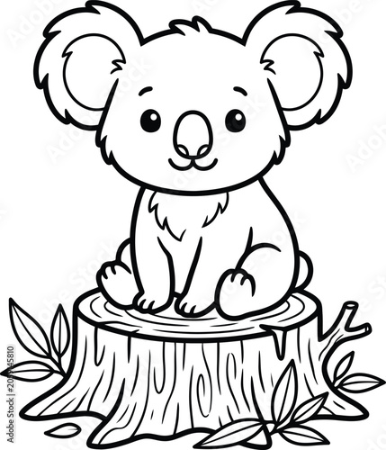 Photography Cute cartoon koala sleeping on a eucalyptus tree branch, coloring page vector il
