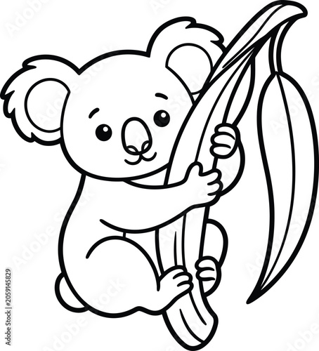 Photography Cute cartoon koala sleeping on a tree branch, coloring page vector illustration