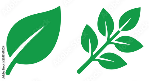 Canvastavla Green Leaf And Branch Silhouette Against A White Background A Simple Botanical I