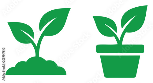 Canvastavla Green sprout with soil and potted plant illustration flat vector graphics on a w