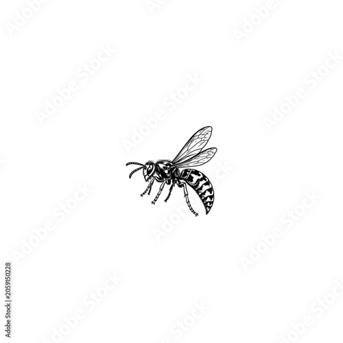 Vintage wasp illustration, hand drawn black and white hornet vector, detailed insect sketch for biological study and nature branding