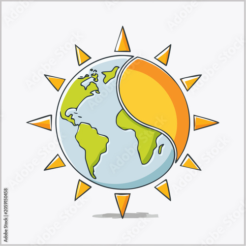 Stylized Earth with Sun Rays