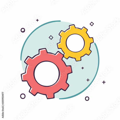 Two interlocking gears, representing teamwork and industry