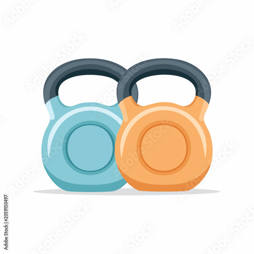 Two Kettlebells, Blue and Orange, Isolated on White