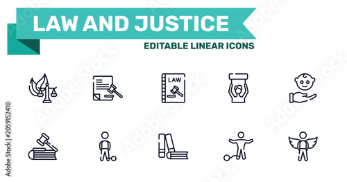 Obraz na plátne law and justice outline icon set featuring environmental law, legal paper, practise areas, guilty icons