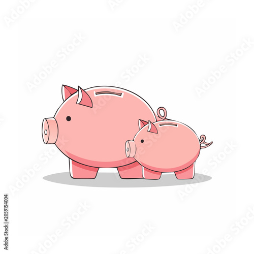 Cartoon Piggy Bank with Small Piggy Bank