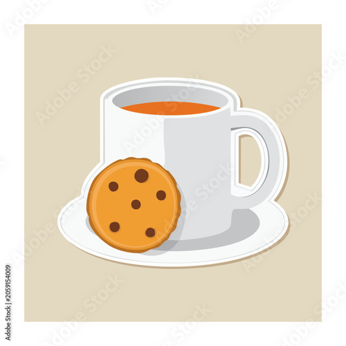 Coffee mug and chocolate chip cookie illustration