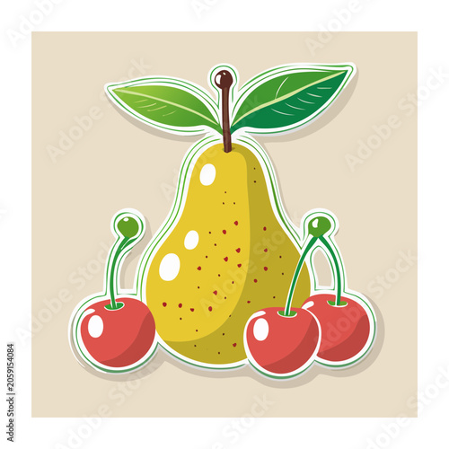 Flat Design Illustration of Pear and Cherries