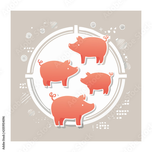 Flat Design Pig Icons in Circular Pattern