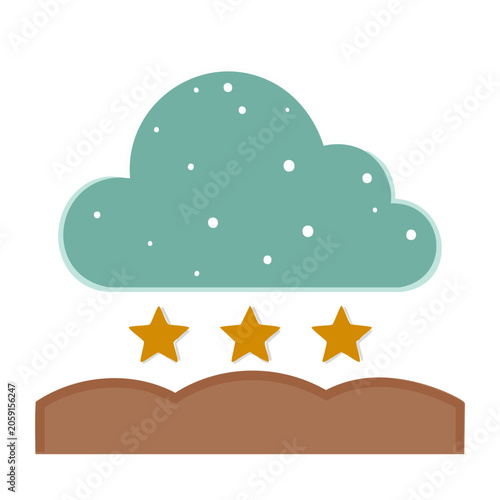 Flat design cloud with stars over mountain horizon