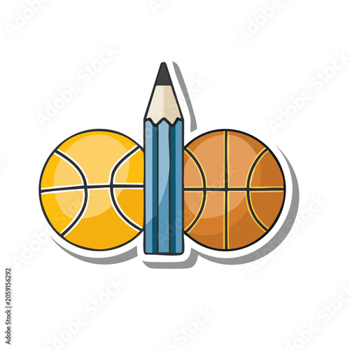 Flat design illustration of pencil and basketballs