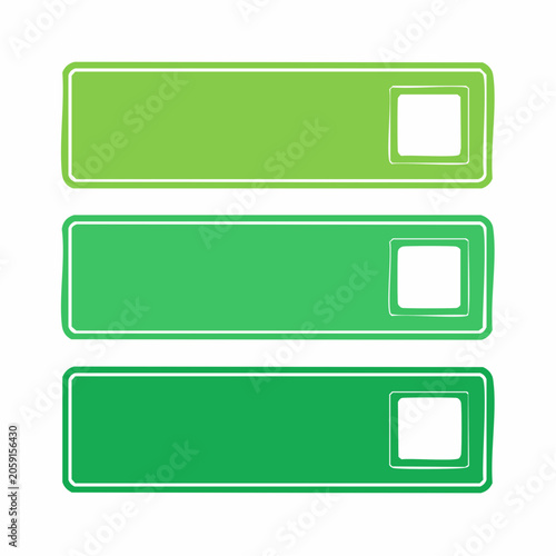 Three Green Rectangular Boxes with White Square Icons