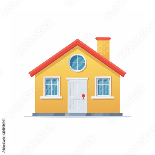 Yellow house with red roof and chimney illustration