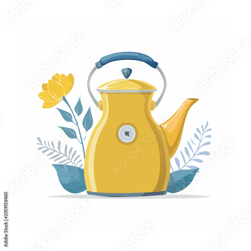 Yellow Kettle with Floral Illustration