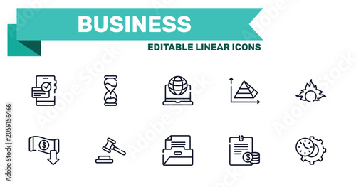 Foto business outline icon set featuring dive, sand clock, files and folders, planing icons