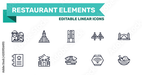 Foto restaurant elements outline icon set featuring holy family, , dprmpr building, wifi connection icons