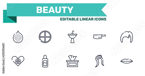 Fotografija beauty outline icon set featuring hairy, tray, tissues, hair style icons
