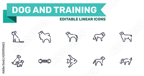 Φωτογραφία dog and training outline icon set featuring yorkshire terrier, tibetan mastiff, angelfish, springer spaniel icons