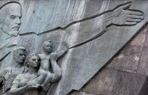 Photography Soviet bas relief depicting Lenin and workers in Moscow, Russia